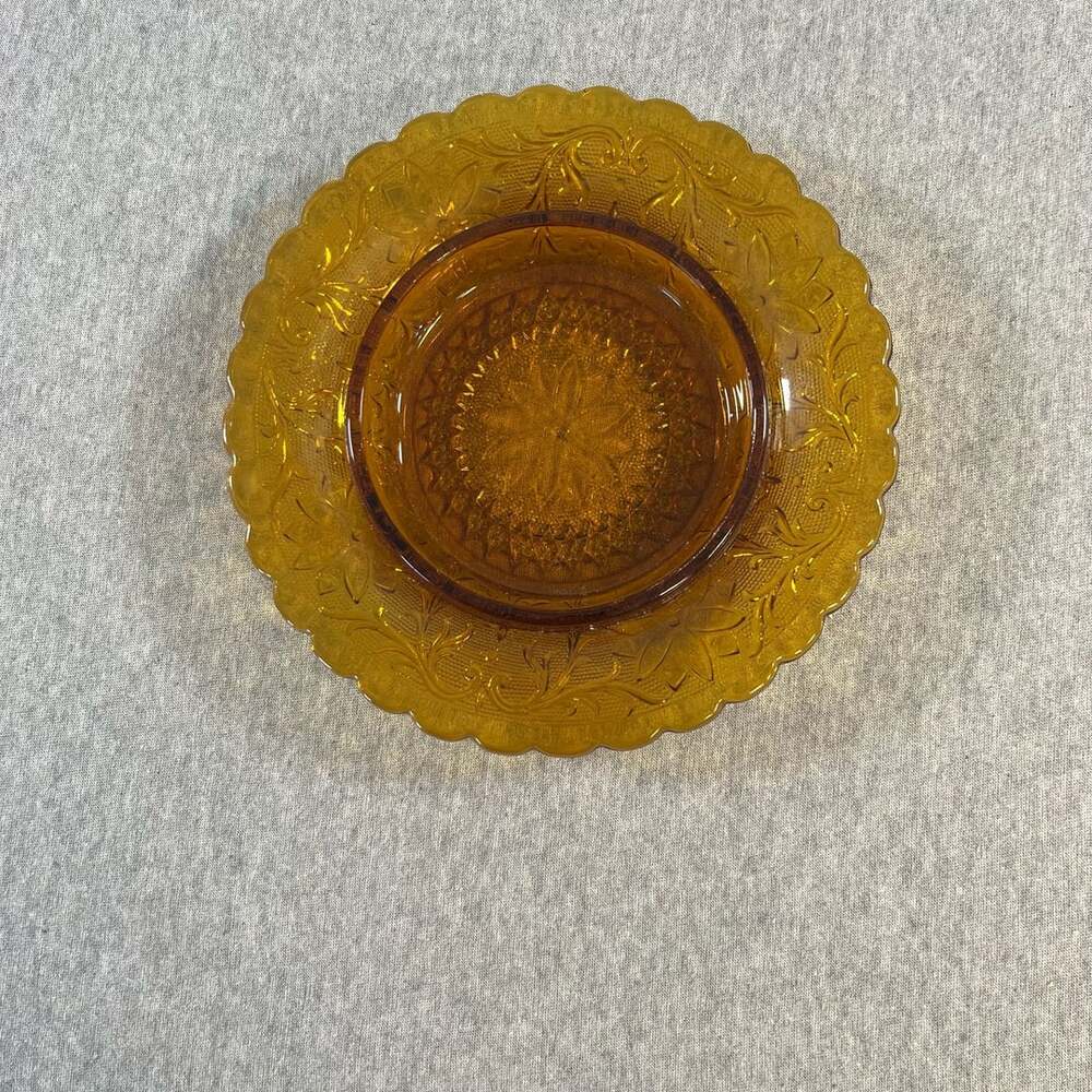 Vintage Indiana Glass Tiara Sandwich Amber Glass Ashtray 7.5"